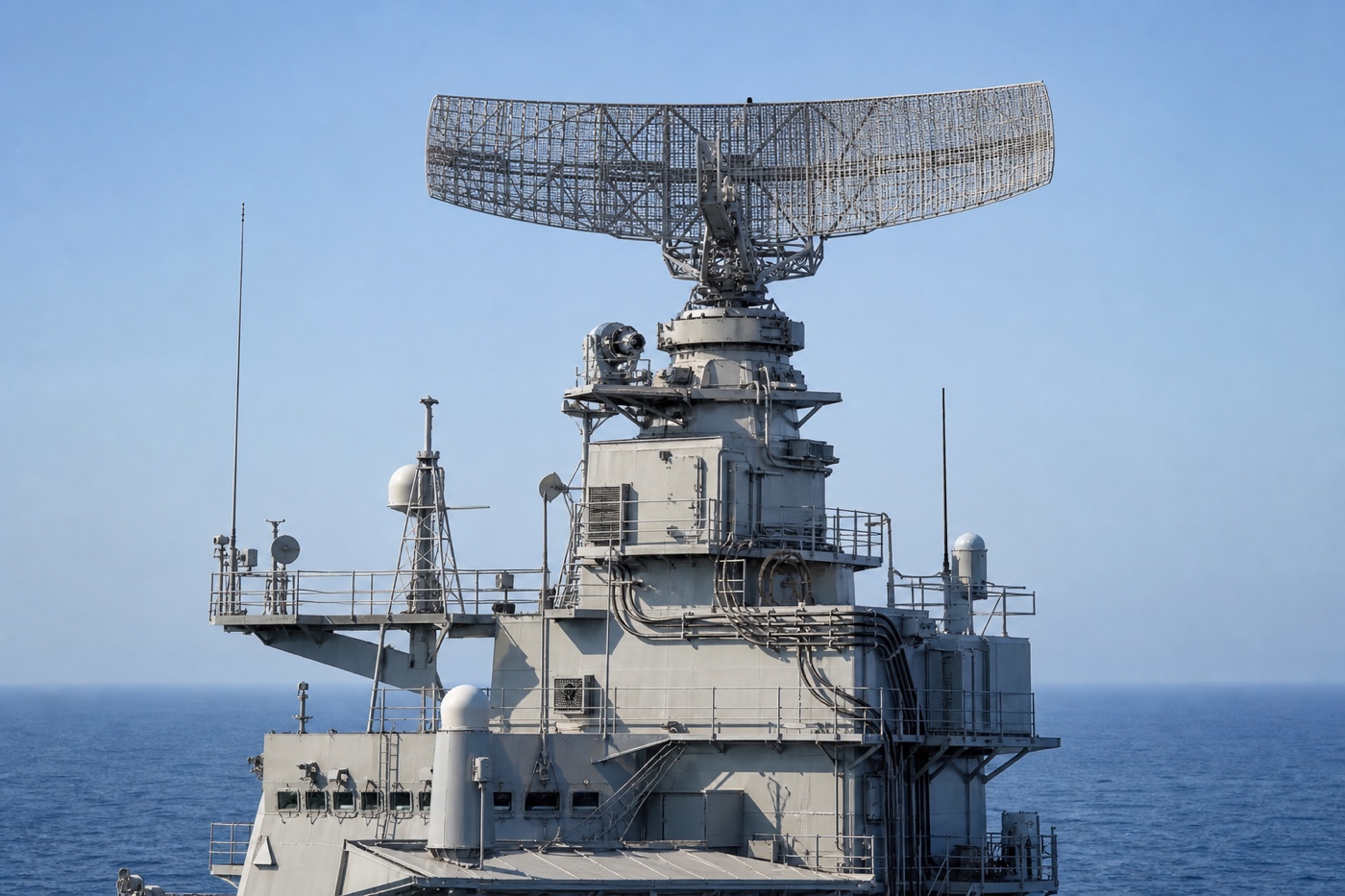 SPS-49-style long-range air-surveillance radar integrated into a naval ship sensor mast